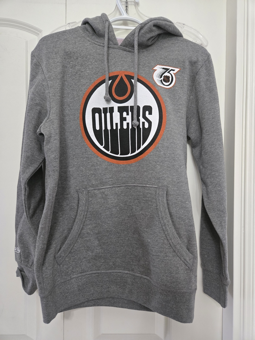 Mitchell & Ness NWT Gray Edmonton Oilers Pullover Hoodie with Orange Logo